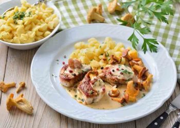 Tестенини со свинско месо во сос од печурки